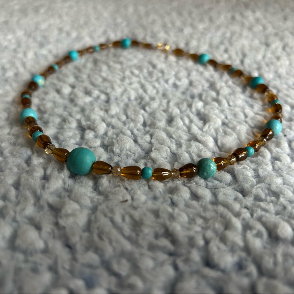 Turquoise and Brown Beaded Necklace